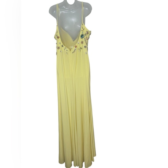 Mac Duggal New 42006 Yellow Multi Beaded Floral Gown Sz 16 NWT Spaghetti Strap - Picture 8 of 8